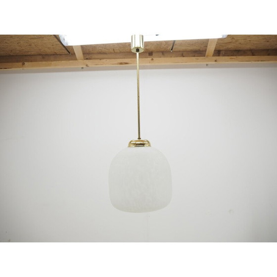 Image 1 of Mid century kroonluchter van glas en messing, jaren 1970