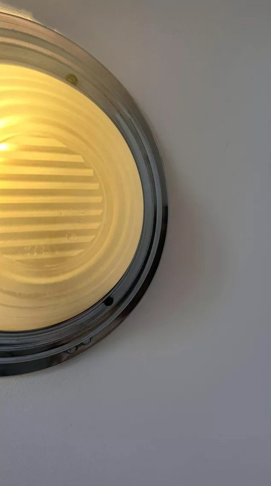 Image 1 of Vintage modernistische wandlamp, chroom en gezandstraald glas, Frankrijk 1930