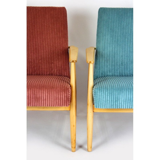 Image 1 of Paar roze en turquoise fauteuils uit de Mid Century, jaren 1960