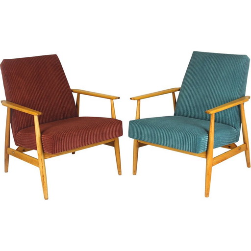 Paar roze en turquoise fauteuils uit de Mid Century, jaren 1960