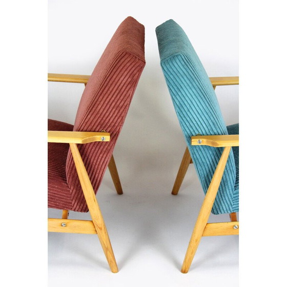 Image 1 of Paar roze en turquoise fauteuils uit de Mid Century, jaren 1960