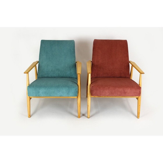 Image 1 of Paar roze en turquoise fauteuils uit de Mid Century, jaren 1960