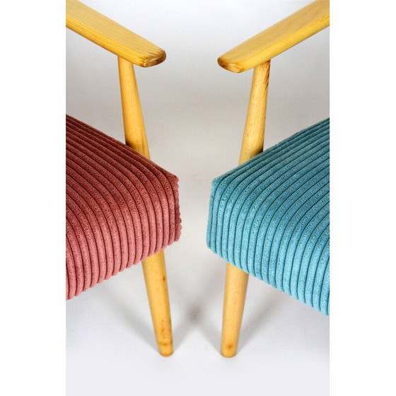 Image 1 of Paar roze en turquoise fauteuils uit de Mid Century, jaren 1960