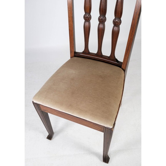 Image 1 of Set van 4 vintage eetkamerstoelen van rozenhout en bekleed met lichte stof, jaren 1920