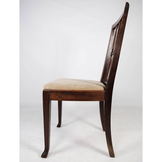 Image 1 of Set van 4 vintage eetkamerstoelen van rozenhout en bekleed met lichte stof, jaren 1920