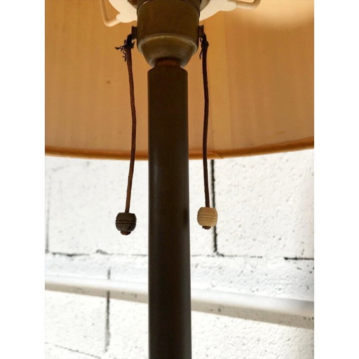 Vintage driepoot vloerlamp van messing, vernikkeld staal, 1950