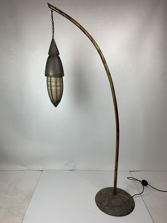 Image 1 of Stalen vloerlamp met lantaarn