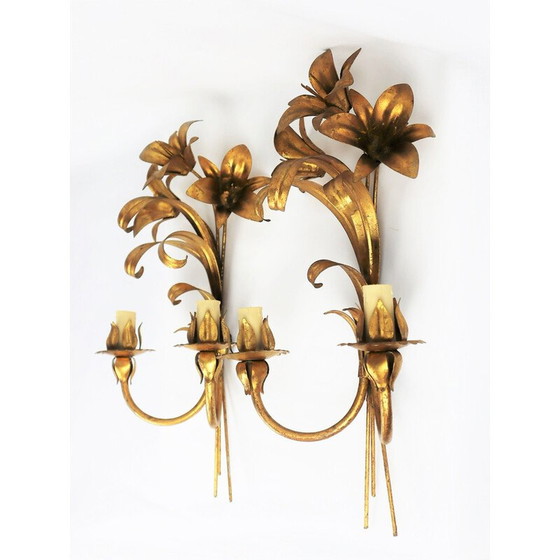 Image 1 of Paar vintage verguld metalen wandlampen, 1960