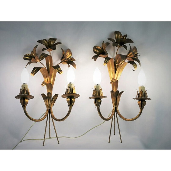 Image 1 of Paar vintage verguld metalen wandlampen, 1960