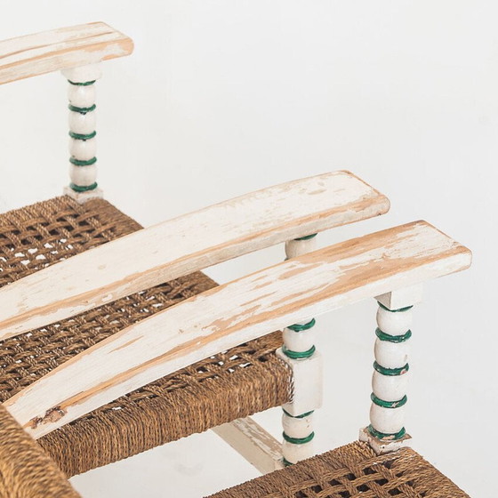 Image 1 of Set van 3 vintage fauteuils van hout en gevlochten touw met een bijpassende tafel, Spanje 1960