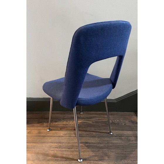 Image 1 of Vintage stoel in blauwe wol en verchroomd metaal, 1970