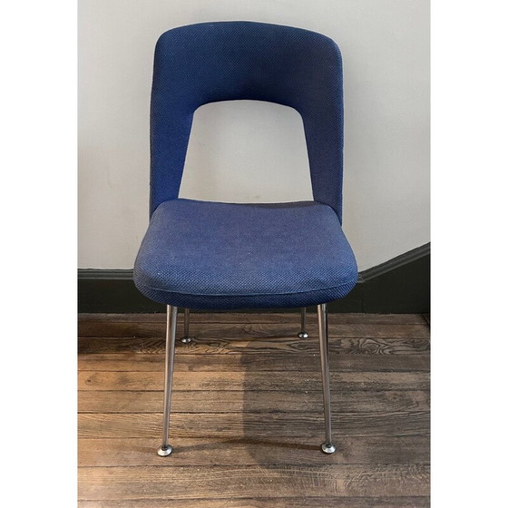 Image 1 of Vintage stoel in blauwe wol en verchroomd metaal, 1970