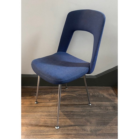 Image 1 of Vintage stoel in blauwe wol en verchroomd metaal, 1970