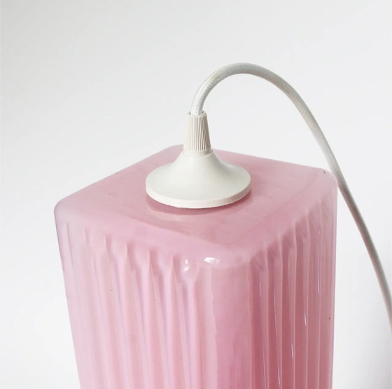 Image 1 of 2x Vintage Italiaanse design roze glazen hanglampen