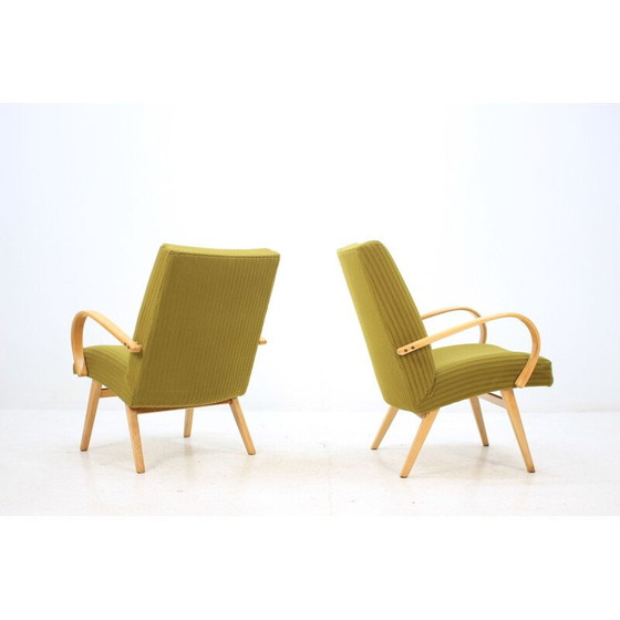 Image 1 of Paar groene fauteuils in eikenhout
