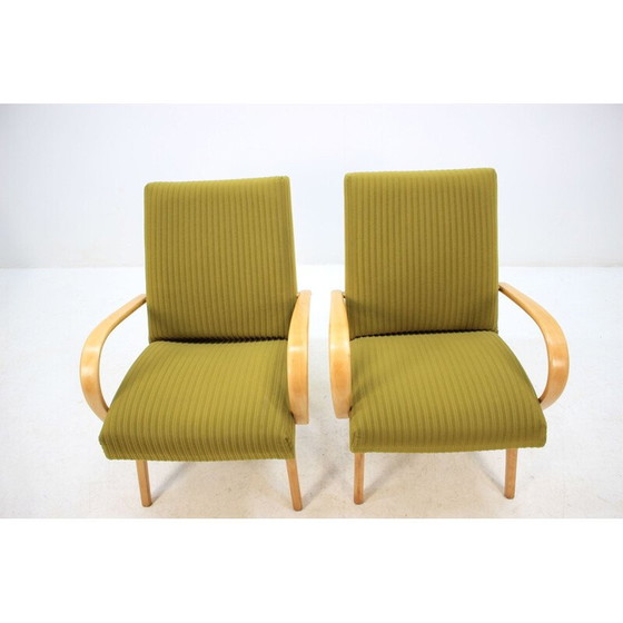 Image 1 of Paar groene fauteuils in eikenhout