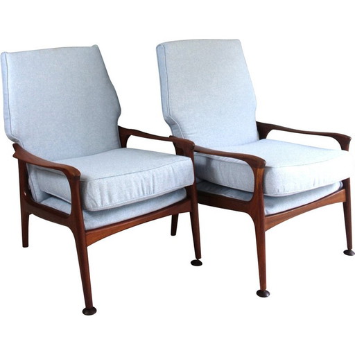 Paar mid century Deense teakhouten fauteuils van Fred Lowen