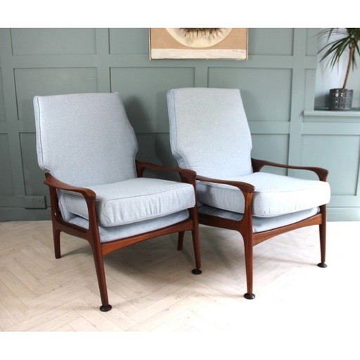 Paar mid century Deense teakhouten fauteuils van Fred Lowen
