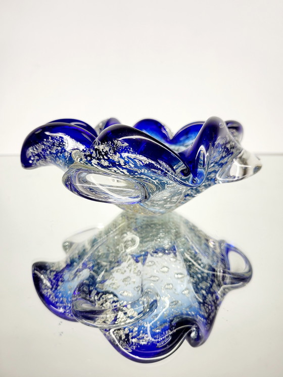 Image 1 of Murano Schaaltje, Organische Vormgeving Helder Murano Glas Met 24 Karaats Bladgoud En Silverleaf, Italy