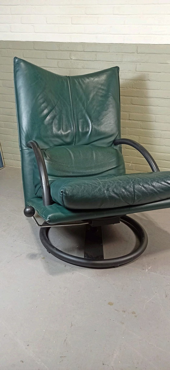 Image 1 of Groene Leren Draaistoel Fauteuil