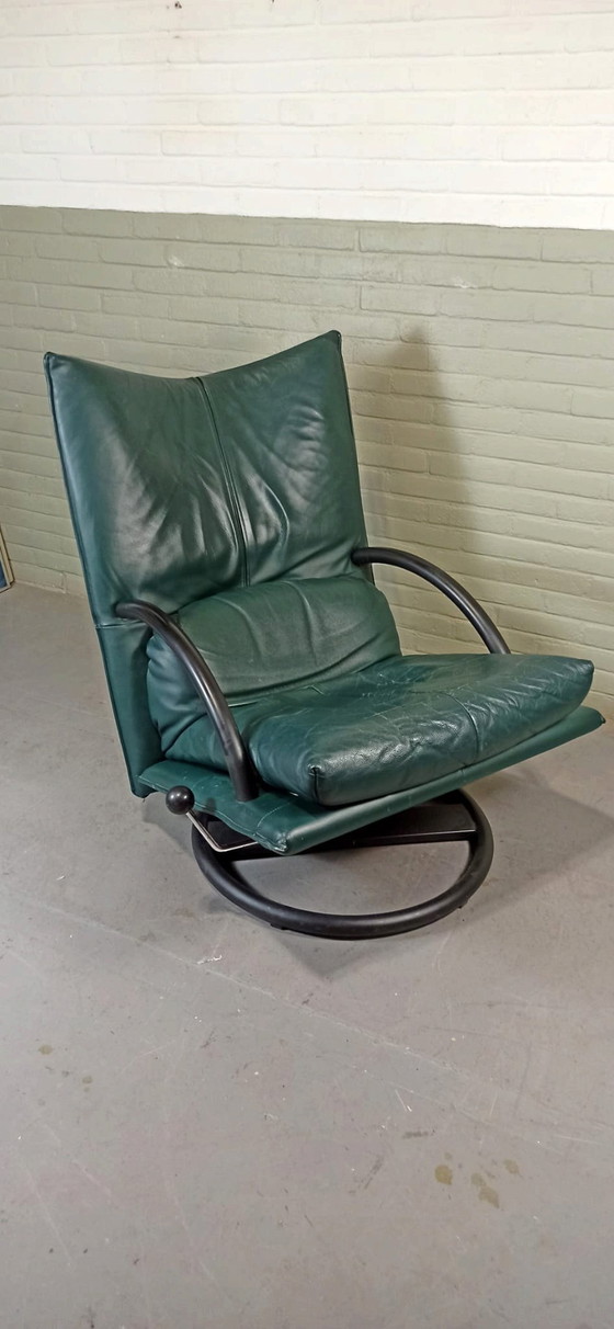 Image 1 of Groene Leren Draaistoel Fauteuil