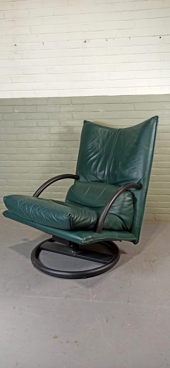 Image 1 of Groene Leren Draaistoel Fauteuil