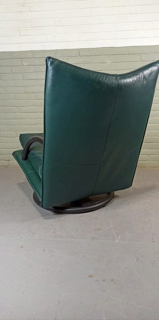 Image 1 of Groene Leren Draaistoel Fauteuil