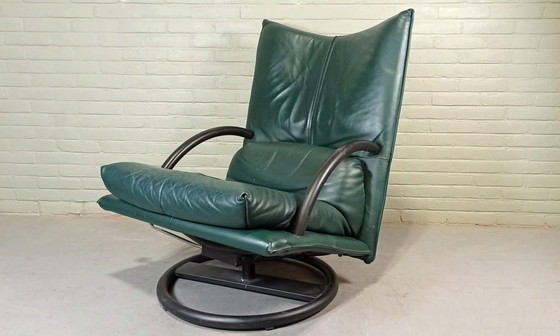 Image 1 of Groene Leren Draaistoel Fauteuil