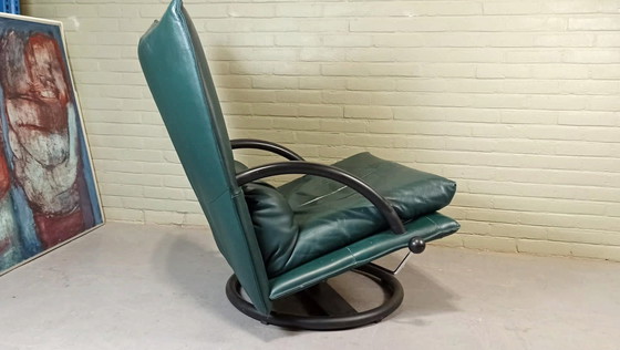 Image 1 of Groene Leren Draaistoel Fauteuil