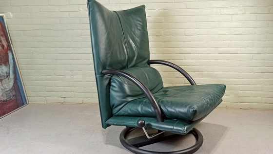 Image 1 of Groene Leren Draaistoel Fauteuil