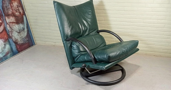 Image 1 of Groene Leren Draaistoel Fauteuil