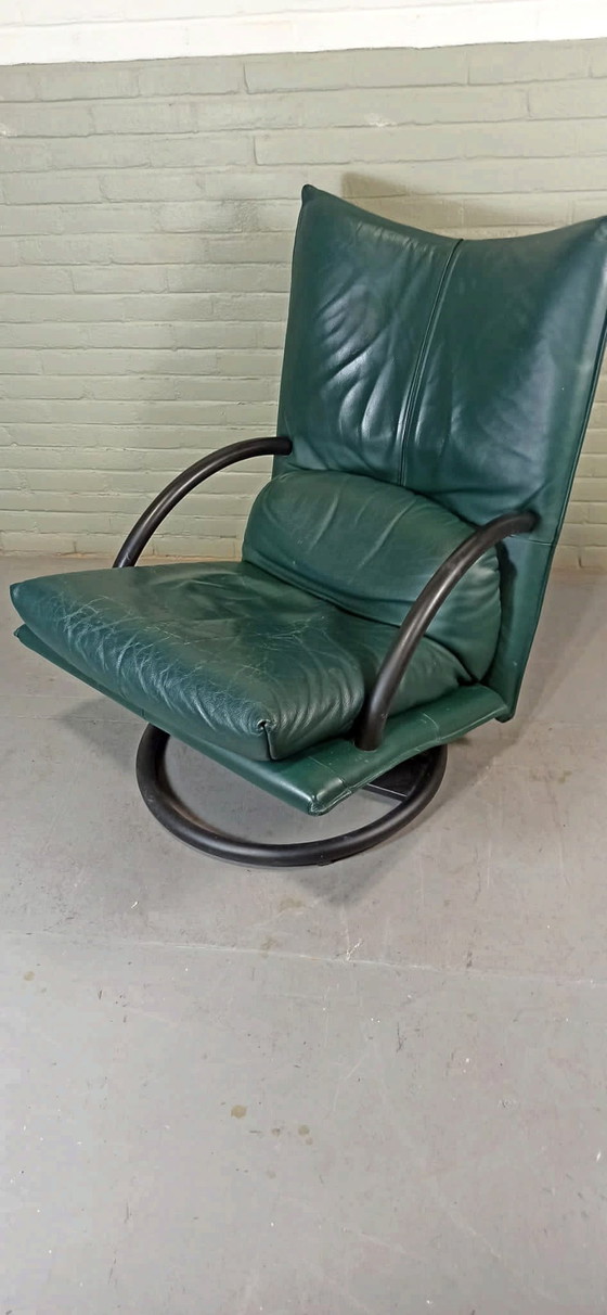 Image 1 of Groene Leren Draaistoel Fauteuil