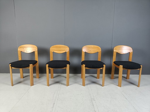 Set van 4 massief eiken Scandinavische eetkamerstoelen, 1970S