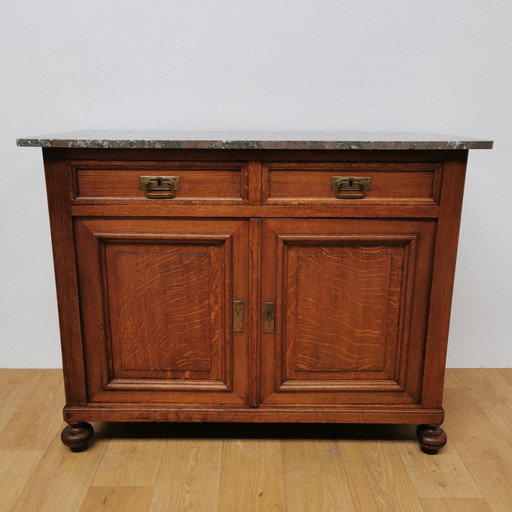 Vintage Frans Dressoir Commode, Ladekast Badkamermeubel Met Marmer Blad