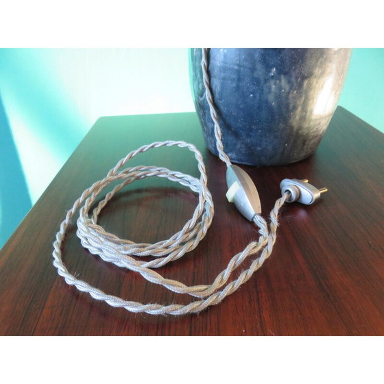 Image 1 of Vintage Art Nouveau steengoed tafellamp met 3 handvatten, Frankrijk 1920