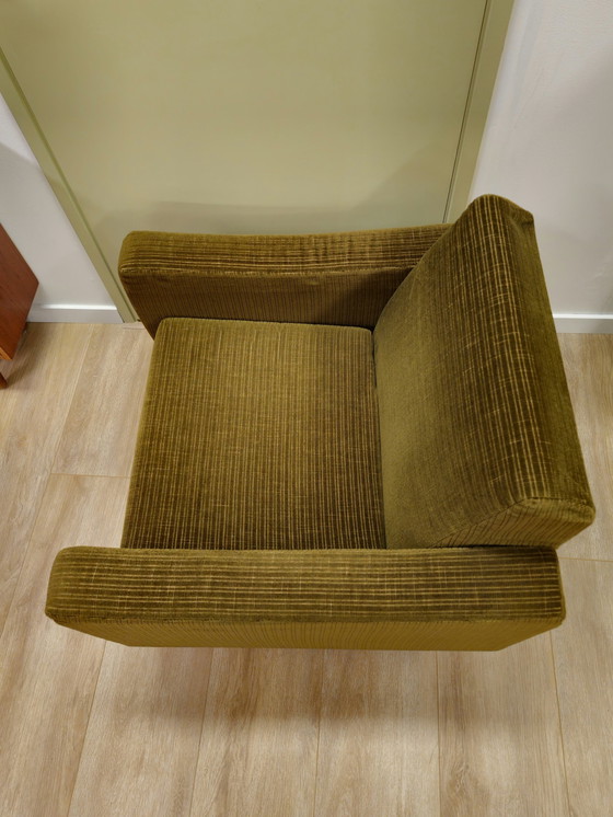 Image 1 of Vintage Fauteuil Stoel Ribstof Groen Messing 