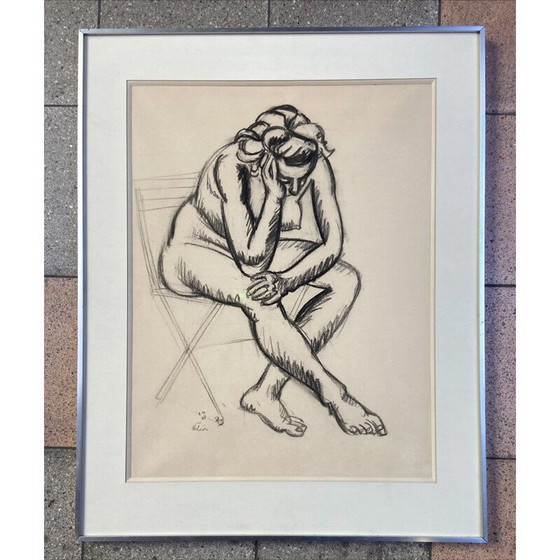 Image 1 of Vintage houtskool op papier "Naakt met stoel" door Jean Helion