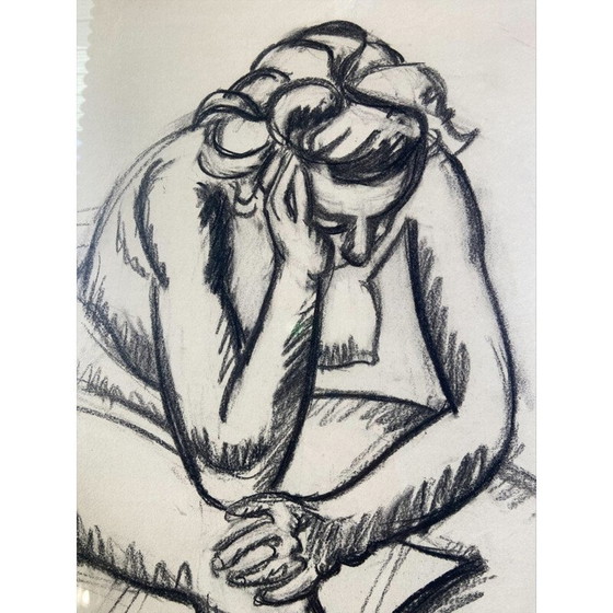 Image 1 of Vintage houtskool op papier "Naakt met stoel" door Jean Helion