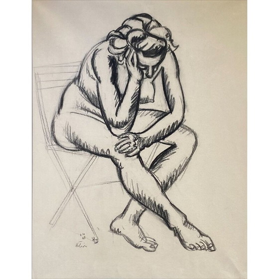 Image 1 of Vintage houtskool op papier "Naakt met stoel" door Jean Helion