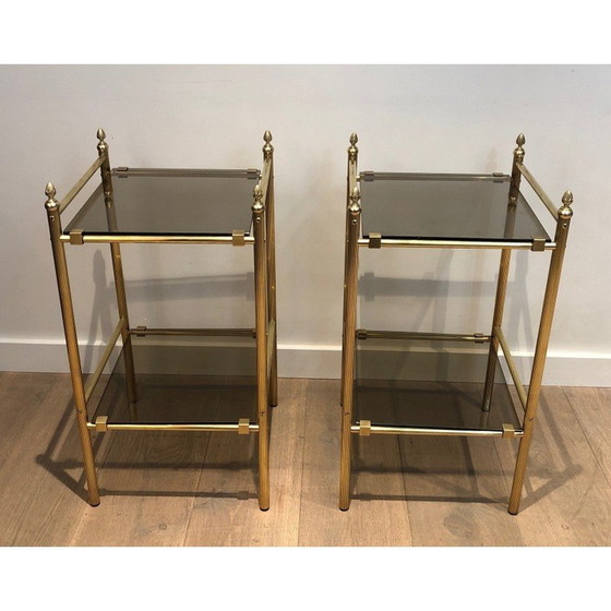 Image 1 of Paar vintage messing en rookglazen bankeinden, 1940