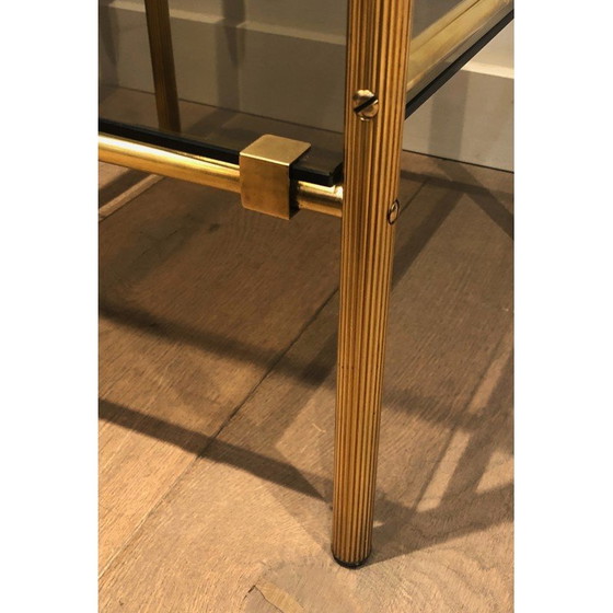 Image 1 of Paar vintage messing en rookglazen bankeinden, 1940