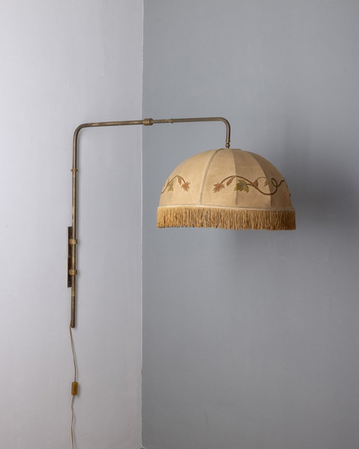 Vintage wandlamp 1940S in messing en stof Italiaans ontwerp