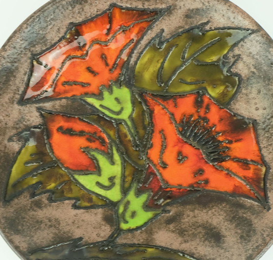 Image 1 of vintage ruscha 1960's 70's wandbord vet lavaschaal oranje bloemen