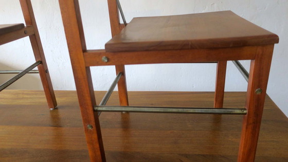 Image 1 of Brutalistische teak en gepatineerd stalen eettafel en 6 stoelen, 1960S