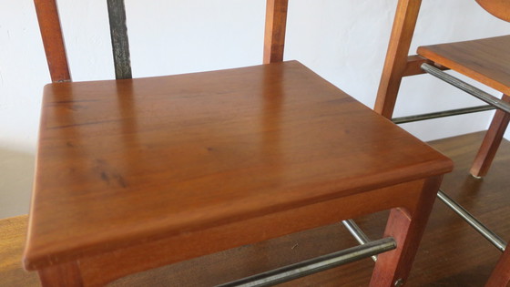 Image 1 of Brutalistische teak en gepatineerd stalen eettafel en 6 stoelen, 1960S