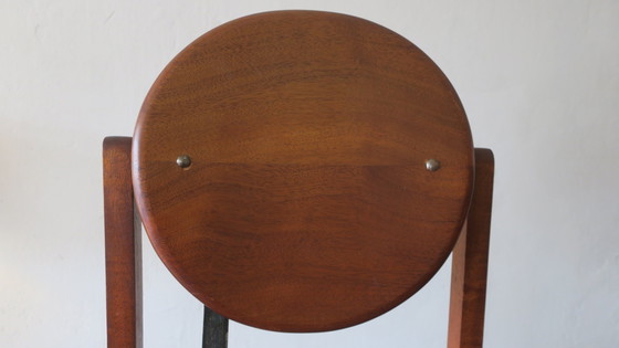 Image 1 of Brutalistische teak en gepatineerd stalen eettafel en 6 stoelen, 1960S