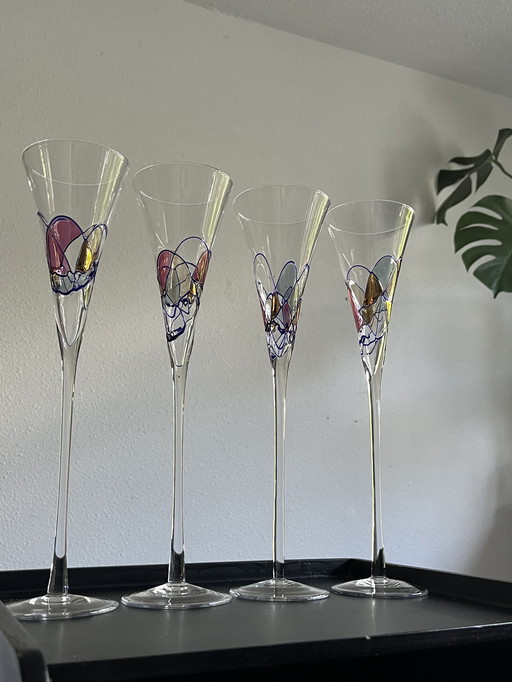 Set van 4 design champagne flutes