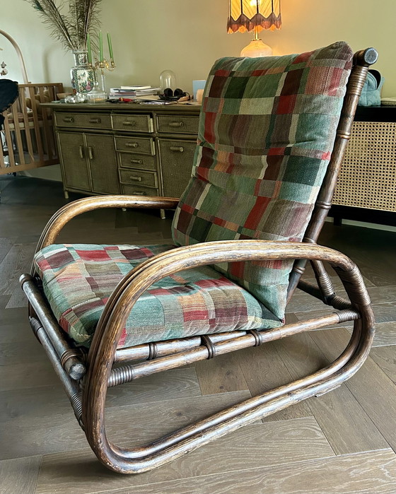 Image 1 of Vintage Bamboo Rattan Manou Lounge Armchair