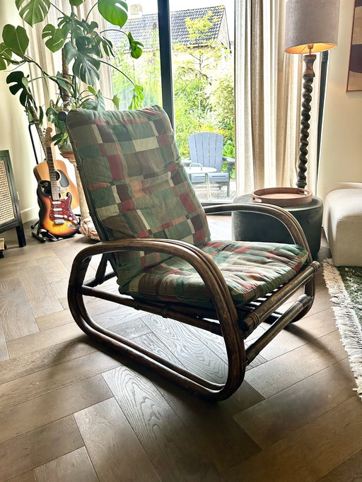 Vintage Bamboo Rattan Manou Lounge Armchair