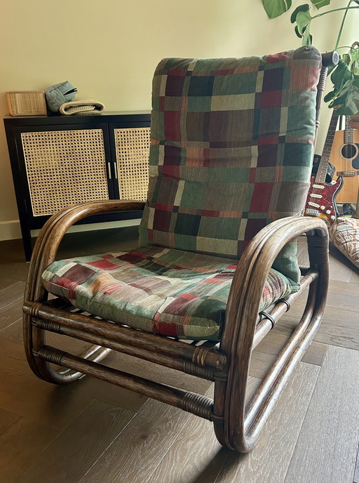 Vintage Bamboo Rattan Manou Lounge Armchair